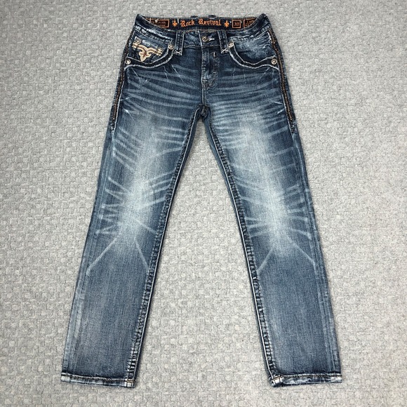 Rock Revival Jeans Mens 30x29 Blue Kester Slim Straight Dark Wash Denim Stretch - Picture 1 of 15